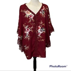 Pursuing Perfection Floral Crochet Trim Poncho